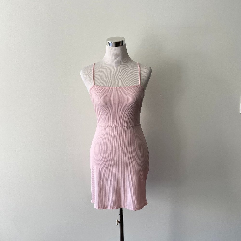 NWT Urban Outfitters Pink Crisscross Strap Ribbed Bodycon Mini Dress